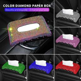 Car Tissue Box Diamond Rhinestone Car Tissue Box Crystal Leather Auto Tissue Holder Placed Center Console Armrest Box Bling Car Accessories T240509