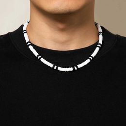 Chains IngeSight.Z White Black Colour Soft Clay Beads Choker Necklaces for Women Men Simple Minimalist Collar Necklaces Jewellery Gifts d240509