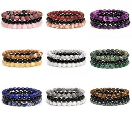 Beaded Strands 3Pcsset Natural Stone Bracelets For Women Men Fashion 8MM Beads Bracelet Sets Rose Quartzs Amethysts Sodalite Hem3681848