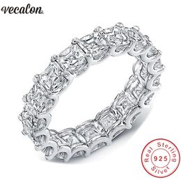 Vecalon Women Wedding Bands Ring 925 Sterling Silver Princess cut 4mm Diamond Cz Engagement rings for women Finger Jewellery 335e