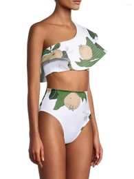 Women's Swimwear Printed One-shoulder Ruffled Swimsuit