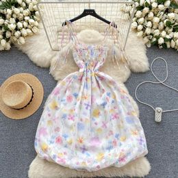 Casual Dresses White Elegant Floral One-Piece Dress For Summer Women Girl Beach Backless Bubble Skirt Waist-Controlled Sleeveless Clothes