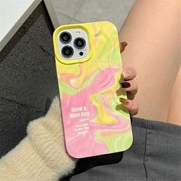 Cell Phone Cases Watercolor Gradient 3D Wrinkle Pattern Phone Case For iPhone 15 11 12 13 14 Pro Max Fashion Candy Silicone Soft Shockproof Cover J240509