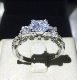 Romantic Vintage Female ring Threestone Diamonique cz Diamond 925 Sterling Silver Engagement wedding Band ring for women6818612