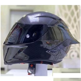 Motorcycle Helmets Fl Face Helmet Bright Black Fiber Glass Racing With Big Tail Spoiler Drop Delivery Mobiles Motorcycles Accessor Dhzwv