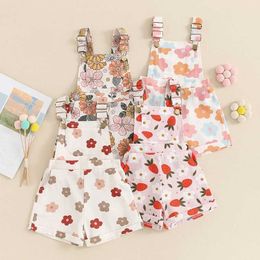 Rompers Toddler Baby Girl Clothes Summer Strawberry Floral Overalls Suspender Shorts Romper Jumpsuit Little Girls Outfit Clothing H240508