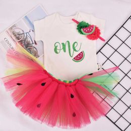 Clothing Sets Baby Girl Watermelon Birthday Tutu outfit in a Melon 1st Birthday Party costume Toddler Photo Props Cake Smash Summer Clothes T240509