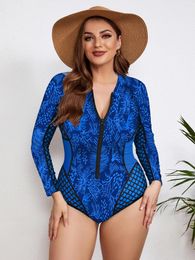 Women's Swimwear 2024 Sexy Long Sleeves Zipper Surf Suit One Piece Swimsuit For Women Plus Size Bathing Lady Bodysuit Beachwear Female