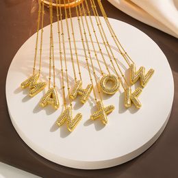 Gold Plated Balloon 26 Letter Necklaces Copper Zircon Bubble Initial Pendant Chunky Women Personality Chain Jewellery 2405092