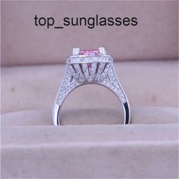 New Women Ring Cushion Cut 10ct Pink 5A Zircon Cz 14KT White Gold Filled Birthstone Wedding Band Ring For Women Men Gift