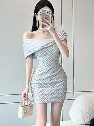 Casual Dresses Women Fashion Braid Plaid Patchwork Chic Off Shoulder Sexy Dress Summer Elegant Short 2024 Korean Bodycon Vestidos