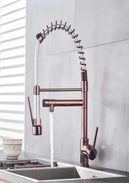 Black Rose Gold Spring Kitchen Faucet Pull Down Side Sprayer Dual Spout Tap Deck Mounted Mixer Cold Water6609491