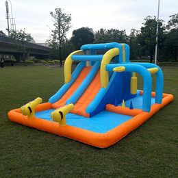 Inflatable Water Park Play Center with Water Slides Pendulum Hammer Climbing Wall and Pool Area Outdoor Summer Fun for Kids Families Birthday Party Games Toys Gifts