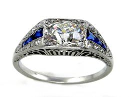 OMHXZJ Whole European Fashion Woman Man Party Wedding Gift Luxury Square White Blue Zircon 18KT White Gold Ring RR6582408683
