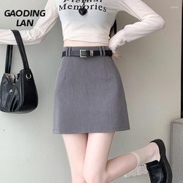 Skirts Minimalist Elegant Suit Skirt Women High Waist With Belt Mini Summer Inner Lining Prevent Exposure A Lnie Ladies