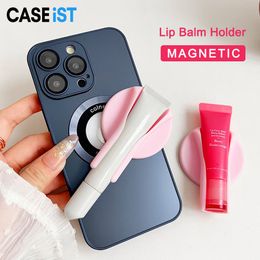 CASEiST Fashion Lip Balm Phone Holder Back Case Strong Magnetic Lipstick Gloss Grip Makeup Mount Bracket Mascara Stand INS Designer Mobile Clip For iPhone Android