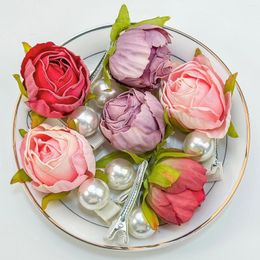 Hair Accessories 2pcs/set Rose Flower Clips Kids Girls Pearl Floral Barrettes Bridal Wedding Beach Party