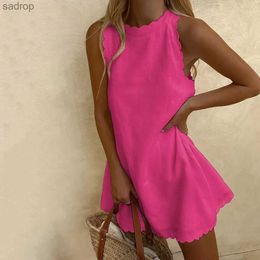 Basic Casual Dresses Office Womens Dress Solid Colour Wave Edge Summer Sweet Slim Fit Mini Dress Suitable for Daily Wear XW
