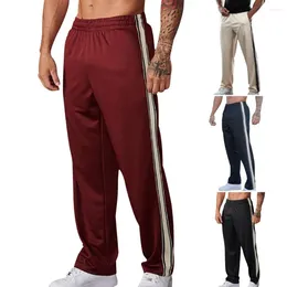 Men's Pants Loose Straight Wide Leg Elastic Waist Men Sport Side Stripe Solid Color Training Jogging Sweatpants Full Length Trousers
