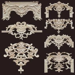 Wood Carved Long Onlay Applique Unpainted Frame Door Decal Working Carpenter Home Wedding Decoration Wood Figurines for Decor 240506