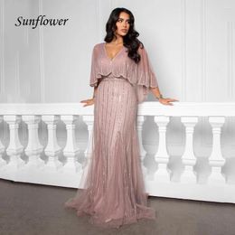 Party Dresses Sunflower V-Neck Lace Appliques Mermaid Evening Saudi Arabia Slim Tulle Floor-Length Occasion Gowns