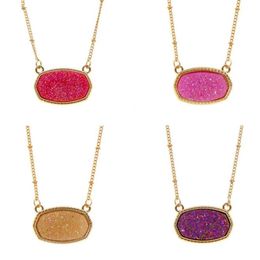 Women Pendant Necklaces Resin Oval Druzy Necklace Gold Colour Chain Drusy Hexagon Style Luxury Designer Brand necklace lady wedding Jewellery gift