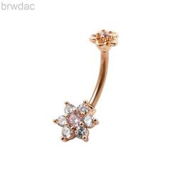 Navel Rings JHJT 14G Stainless Steel Belly Button Rings Piercing CZ Flower Sexy Navel Piercing Belly Jewellery for Women d240509