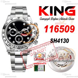 SALE 116509 SA4130 Automatic Chronograph Mens Watch KING Tachymeter Bezel Black Diamond Dial 904L Oystesteel Bracelet 72H Power Reserv Super Edition Puretime PTRX