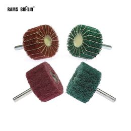 10 pieces 6mm shank Mounted Non-woven Scouring Mop Polishing Brush Flap Wheel for Drill Power Tools