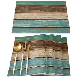 Placemats Set of 4 Retro Rustic Barn Wood Texture Polyester Stain Resistant Table Mats Decoration for Kitchen Dining 240508