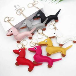 Keychains Lanyards NEW Punk Puppy Dachshund Keychain PU Leather Dog Keychains for Women Bag Pendant Jewellery Trinket Mens Car Key Ring Chain J240509