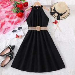 Girl Dresses 8-12 Years Kids Girls For Teenagers With Belt Halter Off Shoulder Party Holiday Clothes 2024