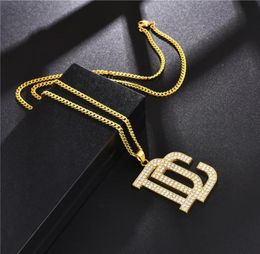 Fashion Men Hip Hop Letter DC Big Pendant Necklace Jewelry Full Rhinestone Design 18k Gold Plated Chain Punk Necklaces For Mens Gi5745106
