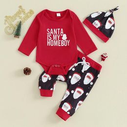 Clothing Sets Born 3 Piece Christmas Set Baby Boy Letter Print Romper And Drawstring Pants Hat Outfits Infant