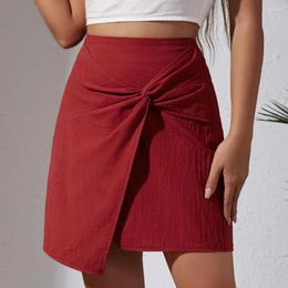 Skirts Women Mini Skirt High Waist Asymmetrical Split Hem Twist Design Short Solid Color Slim Fit Streetwear