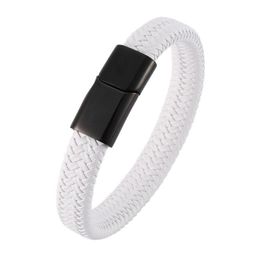 2020 Fashion Men BraceletBangles White Braided Leather Bracelet Trendy Steel Clasp Male female Jewelry Gift BB00066000884