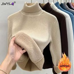 Women's Knits Tees Thick Velvet Turtle Neck Sweater for Womens Korean Fashion Lace Warm Fleece Knitted Brushed Ultra Thin Top Knitted JumperL2405