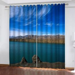 Curtain Luxury Blackout 3D Window Curtains For Living Room Bedroom Blue Sky And Lake Decoration