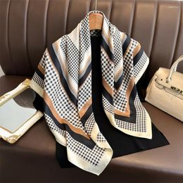 Scarves 90 90cm Square Silk Scarf Women Print Hair Neck Lady Shawl Bandanna Muslim Hijab Handkerchief Muffler Foulard Headband Hairband