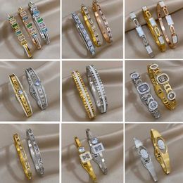 Bangle Flashbuy Simple Chic Multicolor Rhinestone Zircon Stainless Steel Bangles Bracelets for Women New Charm Waterproof Jewelry Gift T240509