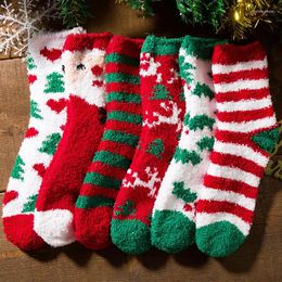 Women Socks 1 Pair Christmas Coral Fleece Mid-tube Warm Thickened Floor Sleep Cartoon EU35-42