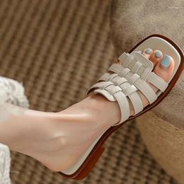 Slippers Retro Style Summer Open Toe Women Fashion Elegant Weave Slides Shoes Ladies Outdoor Dress Flats Sandalias