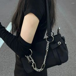 Evening Bags Xiuya Gothic Handbags For Women Trendyol Moto Biker Black Underarm Shoulder Bag Solid Colour Street Lady Bolso Mujer