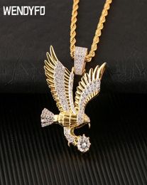 WENDYFO High Quality Eagle Pendant Necklace Men Gold Color Charm Chain Necklaces Punk Zircon Rapper Fashion Hip Hop Jewelry Gift Y7752843