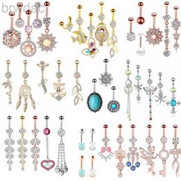 Navel Rings 5/6PCS/Set Cute Dangle Belly Button Piercing 14G Navel Ring Sexy Belly Ring Set Stainless Steel Nose Piercing Lot Body Jewellery d240509