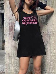 Women's Tanks Pink Letter Summer Cowboy Hat Print Round Neck Sleeveless Loose Casual Tank Top Dress