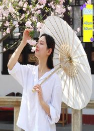 China Japan Paper Umbrella Traditional Parasol Bamboo Frame Wooden Handle Wedding Parasols White Artificial Umbrellas 40 60cm Diam9638017