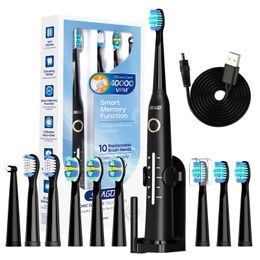 Seago Sonic Electric Toothbrush USB Charging Adult Ultrasonic Teeth Cleaning 10 Replacement Toothbrush Head 240507