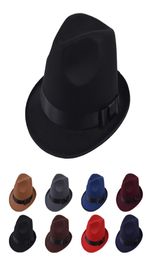 Men Women Wide Brim Wool Felt Jazz Fedora Hats British style Trilby Party Formal Panama Cap Black Yellow Dress Hat2631963
