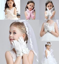 White Kids Winter Fingerless Gloves With Bow Wedding Glove Lace Pearl Satin Bridal Gloves Pageant Princess Flower Girl Bridal Acce5607300